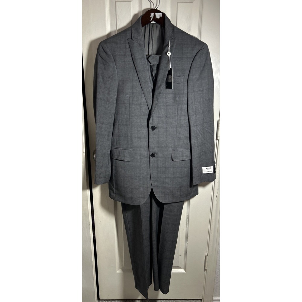 NEW Murano Collezione Slim Fit 2 Piece Gray Wool Suit 36R